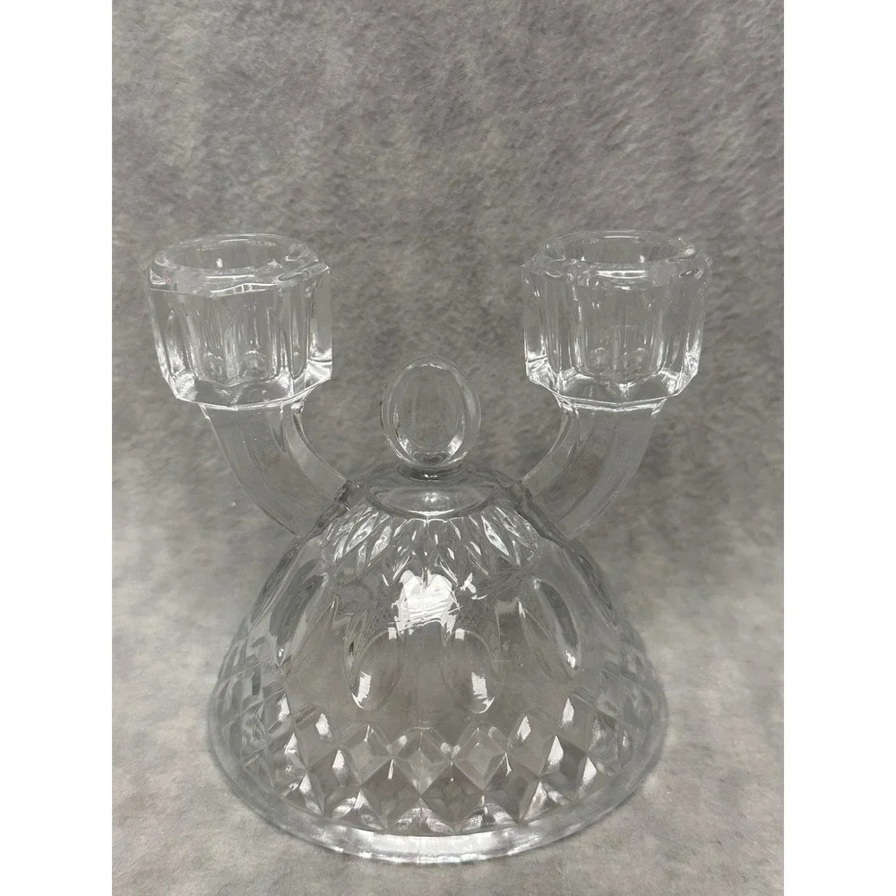 Unbranded Double Arm Candelabra Taper Candle Holder Clear Pressed Glass